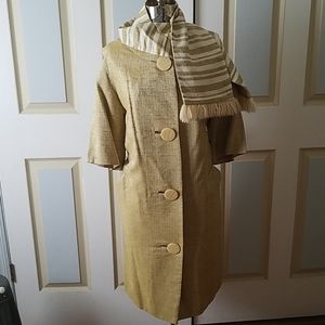 Vintage’60s Chartreuse Burlap Duster Dress, Size14